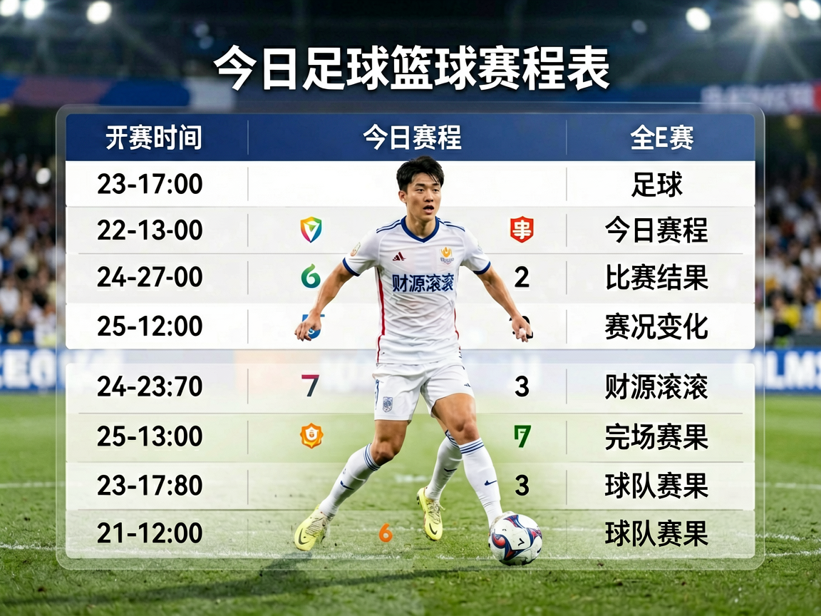 今日足球篮球赛程表，显示各联赛开赛时间